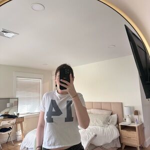 White Crop Top with Black Number Print